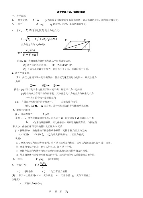 (完整)高中物理公式大全,推荐文档