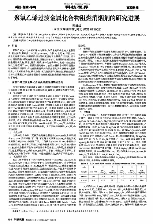 聚氯乙烯过渡金属化合物阻燃消烟剂的研究进展