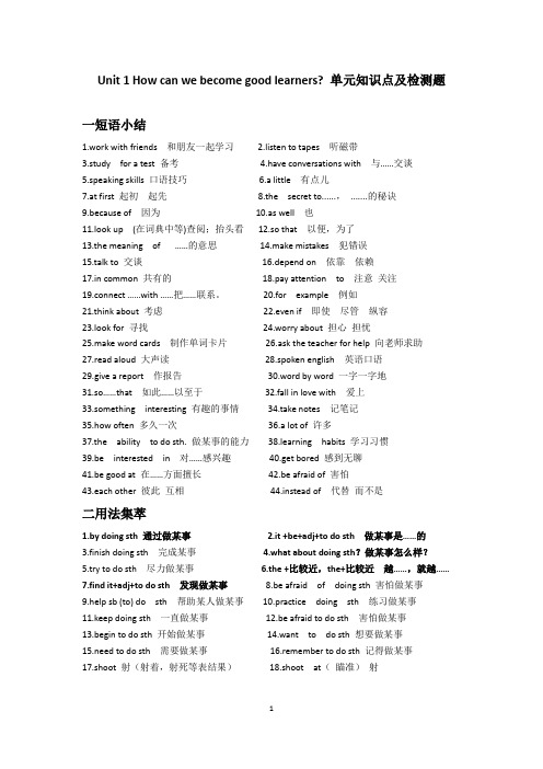 九年级Unit 1  How can we become good learners单元知识点及检测题
