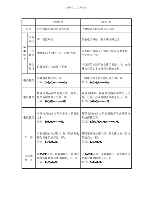 串并联电路知识点归纳