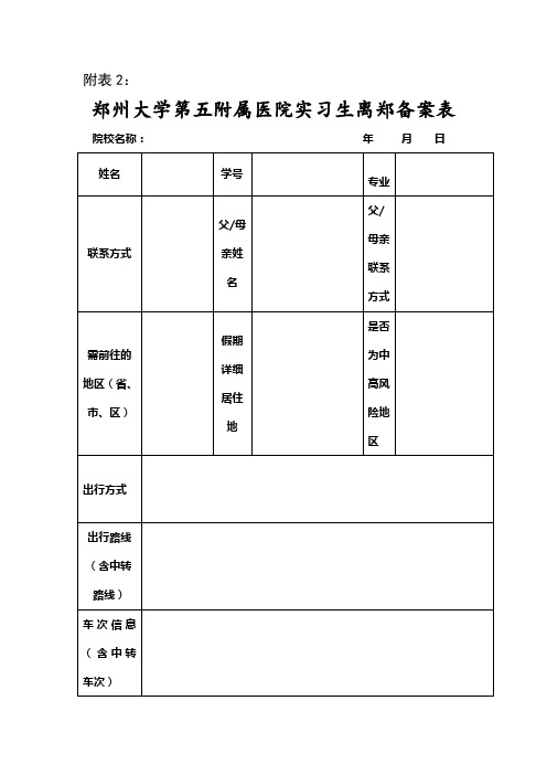实习生备案、承诺书附表
