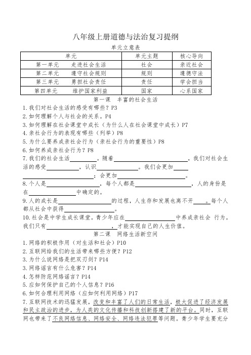 部编八年级上册道德与法治期中复习提纲