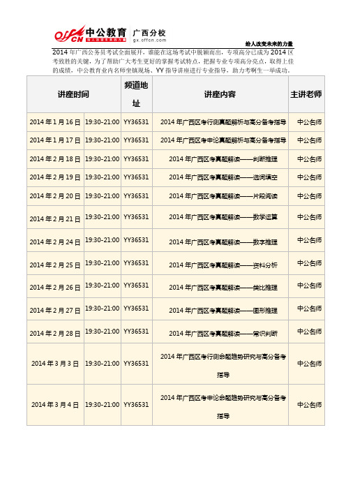 2014广西公务员考试备考讲座安排