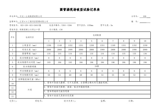 圆管涵现场破型试验记录表