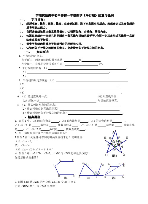 青岛版七年级数学下册复习提纲第十章平行线