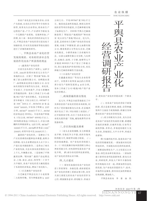 平舆县农业产业化经营调研报告