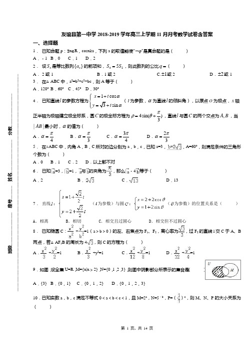 友谊县第一中学2018-2019学年高三上学期11月月考数学试卷含答案