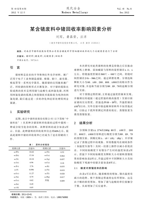 某含锗废料中锗回收率影响因素分析