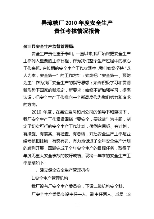 2010年度安全生产工作总结