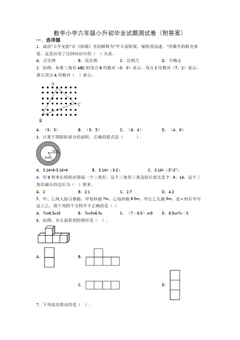 数学小学六年级小升初毕业试题测试卷(附答案)