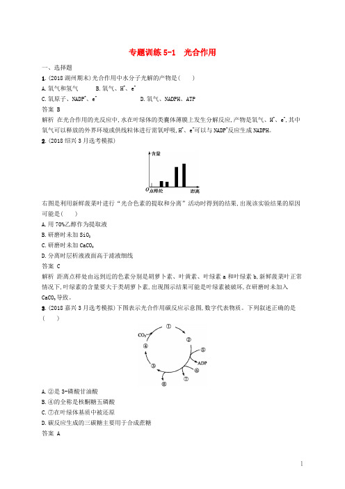 (浙江选考)2019高考生物二轮复习 第二部分 细胞的代谢 专题训练5-1 光合作用