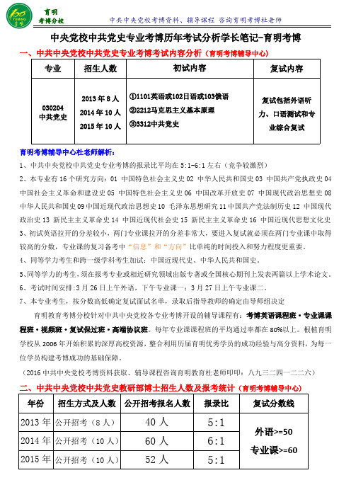 中央党校考博中共党史考博辅导课程分数线真题-育明考博