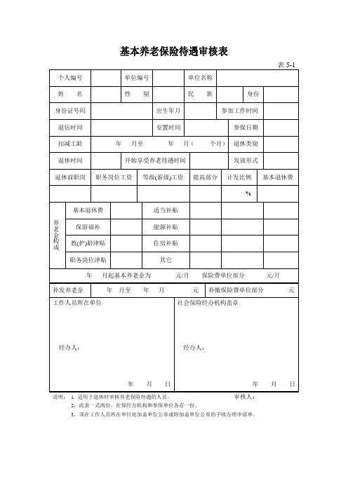 基本养老保险待遇审核表