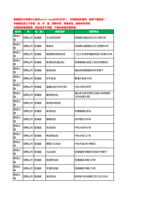2020新版黑龙江省双鸭山市宝清县洗浴工商企业公司商家名录名单黄页联系电话号码地址大全27家