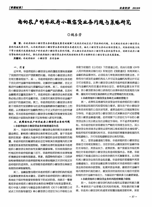 面向农户的非政府小额信贷业务问题与策略研究