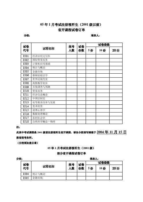 05年1月考试注册视听生(2001级以前)