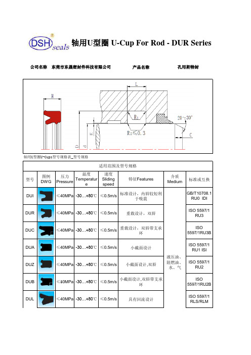 轴用U型圈U-Cups型号规格表_型号规格