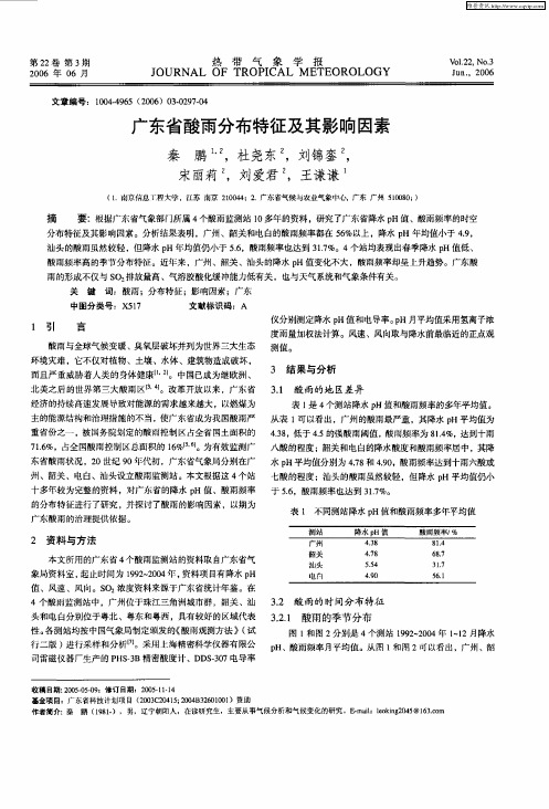 广东省酸雨分布特征及其影响因素
