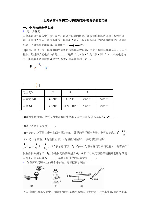 上海罗店中学初三九年级物理中考电学实验汇编