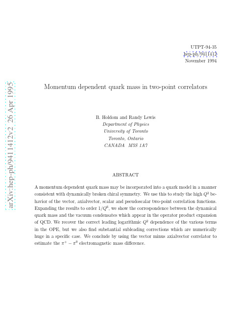 Momentum dependent quark mass in two-point correlators