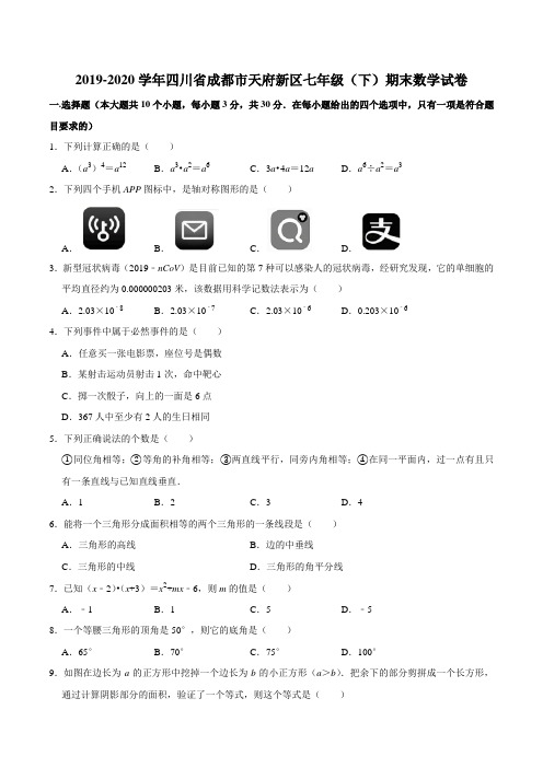 2019-2020学年四川省成都市天府新区七年级(下)期末数学试卷