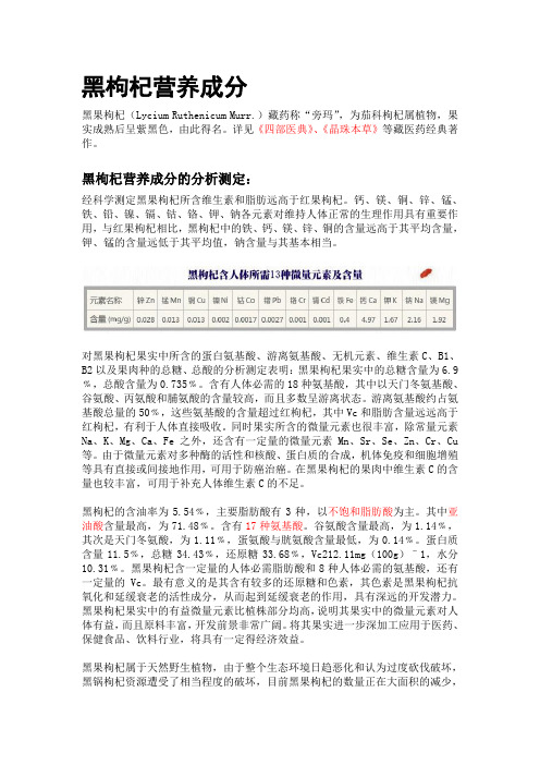 黑枸杞营养成分