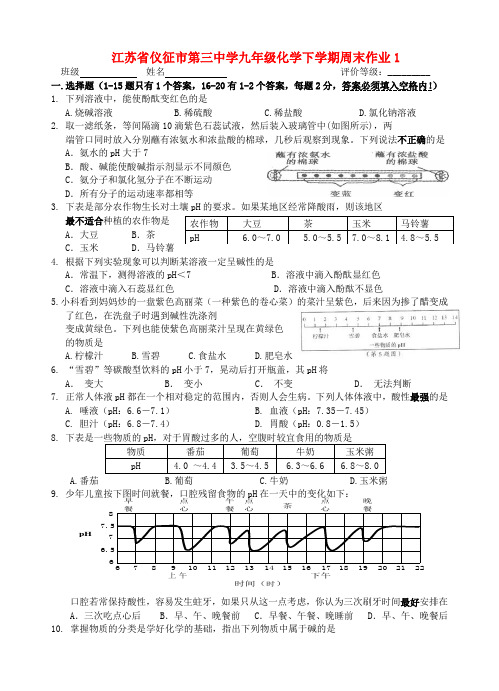 江苏省仪征市第三中学九年级化学下学期周末作业1(无答案) 新人教版