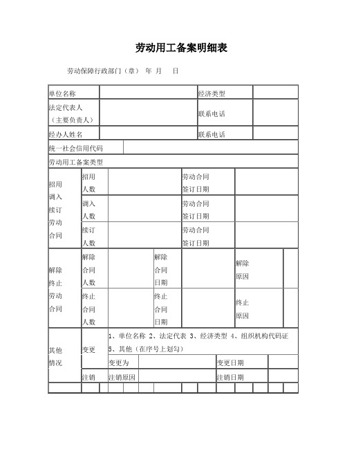 劳动用工备案表(空表格)