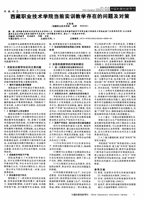 西藏职业技术学院当前实训教学存在的问题及对策
