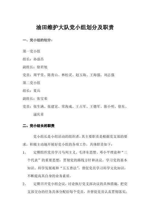 油田维护大队党小组划分及职责