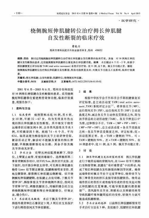 桡侧腕短伸肌腱转位治疗拇长伸肌腱自发性断裂的临床疗效