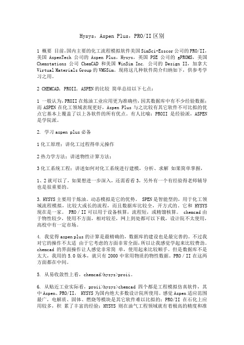 Hysys,Aspen Plus,PRO-II区别