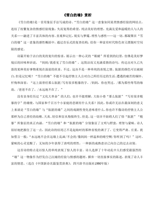 〖2021年整理〗《雪白的墙》赏析1