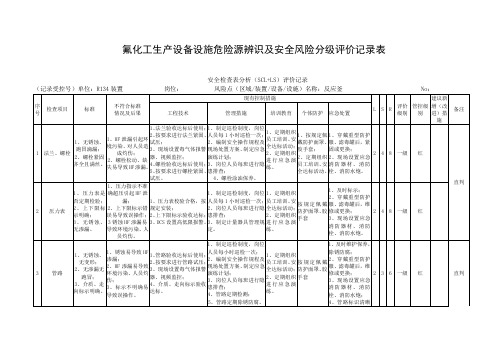 氟化工生产设备设施危险源辨识及安全风险分级评价记录表