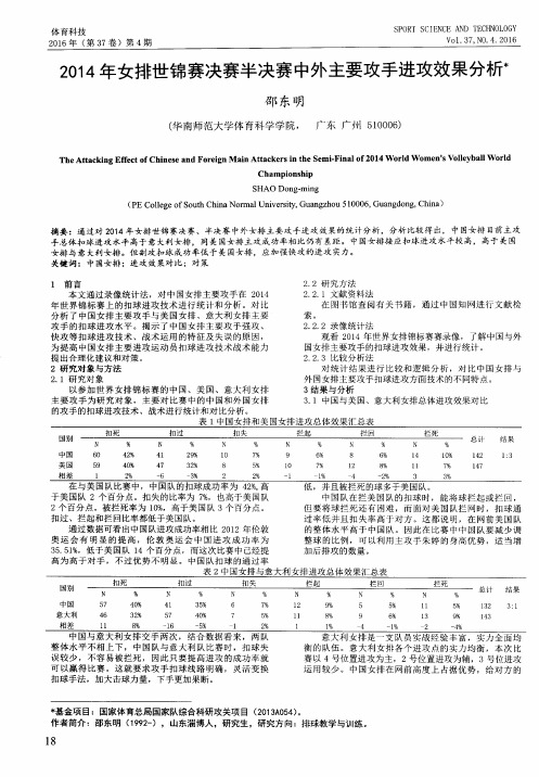 2014年女排世锦赛决赛半决赛中外主要攻手进攻效果分析