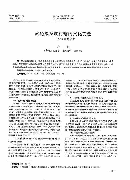 试论撒拉族村落的文化变迁——以初麻村为例
