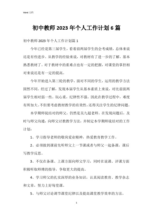初中教师2023年个人工作计划6篇