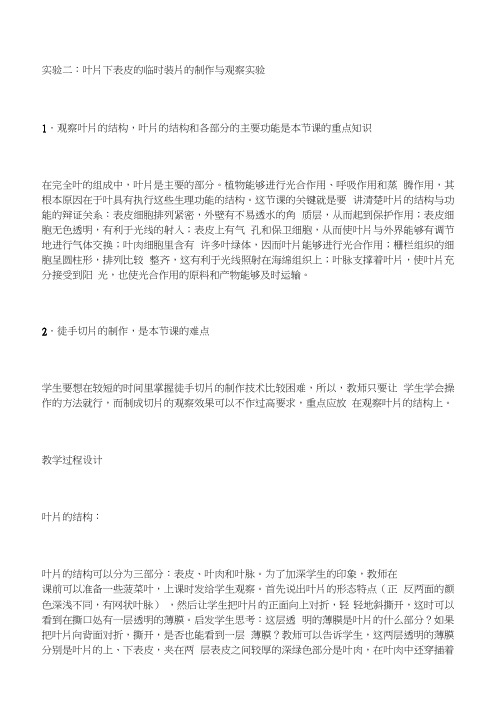实验二制作与观察叶片下表皮的临时装片