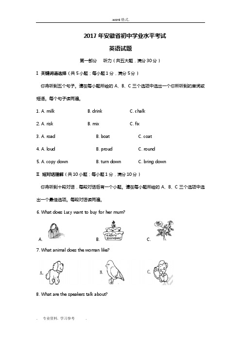 2017年安徽省中考英语试题word版
