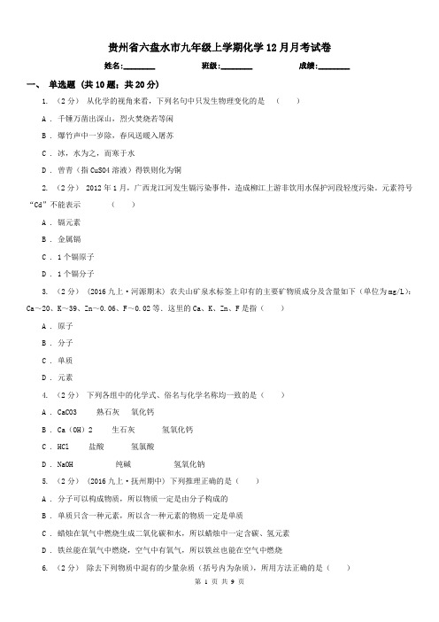 贵州省六盘水市九年级上学期化学12月月考试卷