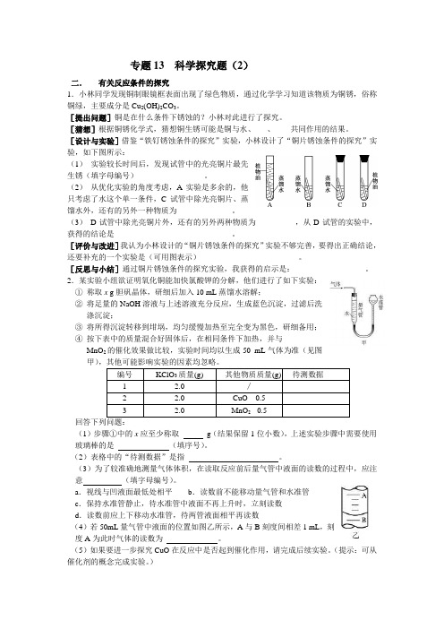 九年级化学科学探究题测试题2