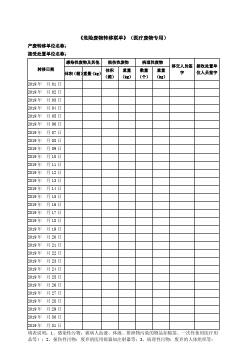 危险废物转移联单