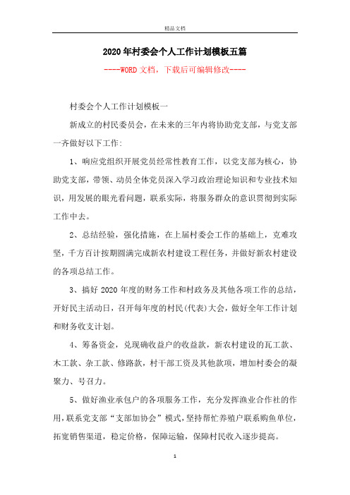 2020年村委会个人工作计划模板五篇