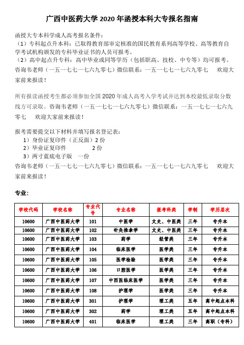 广西中医药大学2020年函授本科大专报名指南