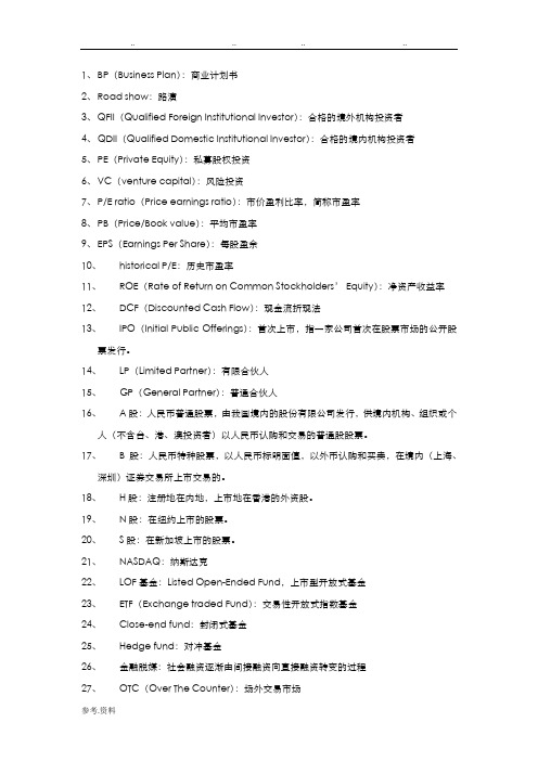 常见投融资英文简称