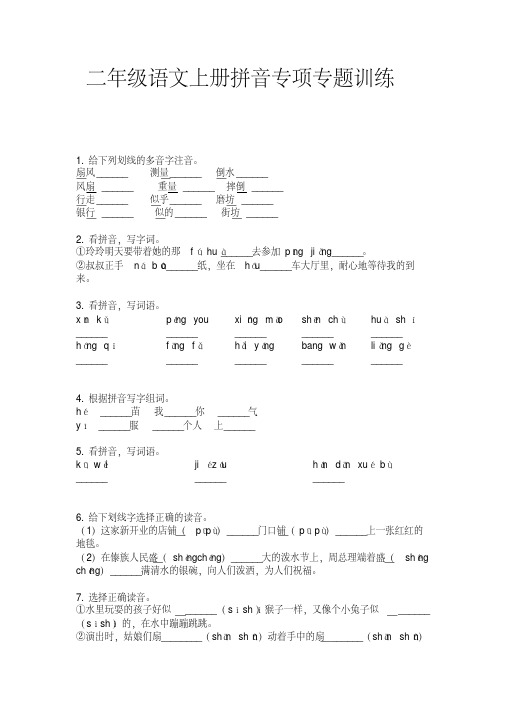 二年级语文上册拼音专项专题训练