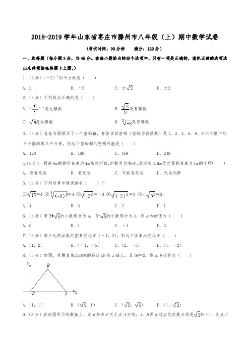 2018-2019学年山东省枣庄市滕州市八年级(上)期中数学试卷