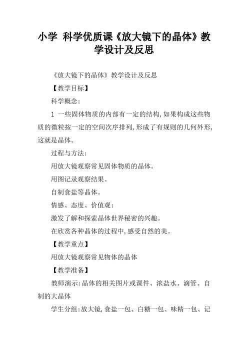 小学 科学优质课《放大镜下的晶体》教学设计及反思