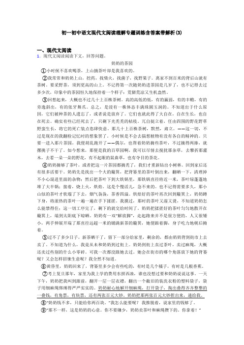 初一初中语文现代文阅读理解专题训练含答案带解析(3)