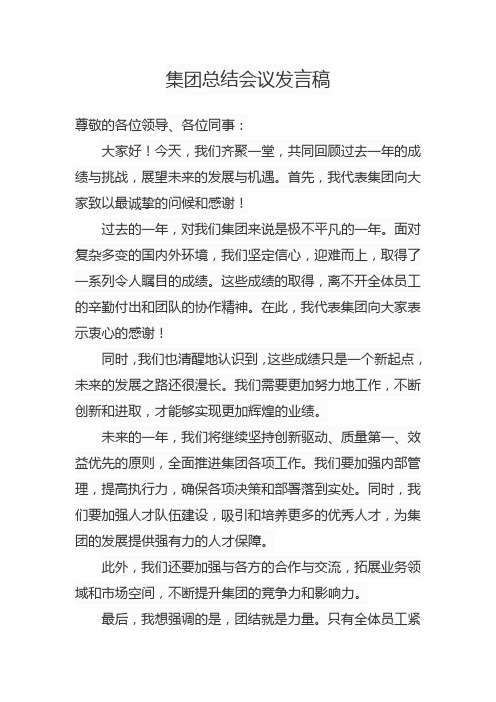 集团总结会议发言稿